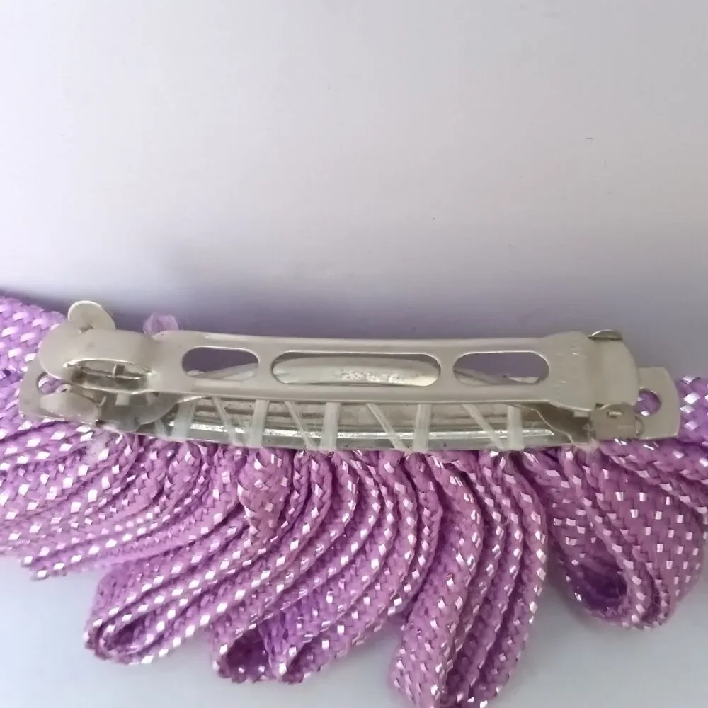 Vintage Shoelace French Hair Barrette-Lot Of 2-Metallic Thread-Purple-Pastel-80s